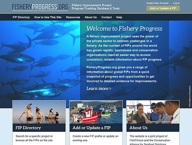 Fishery Progress homepage (desktop version)